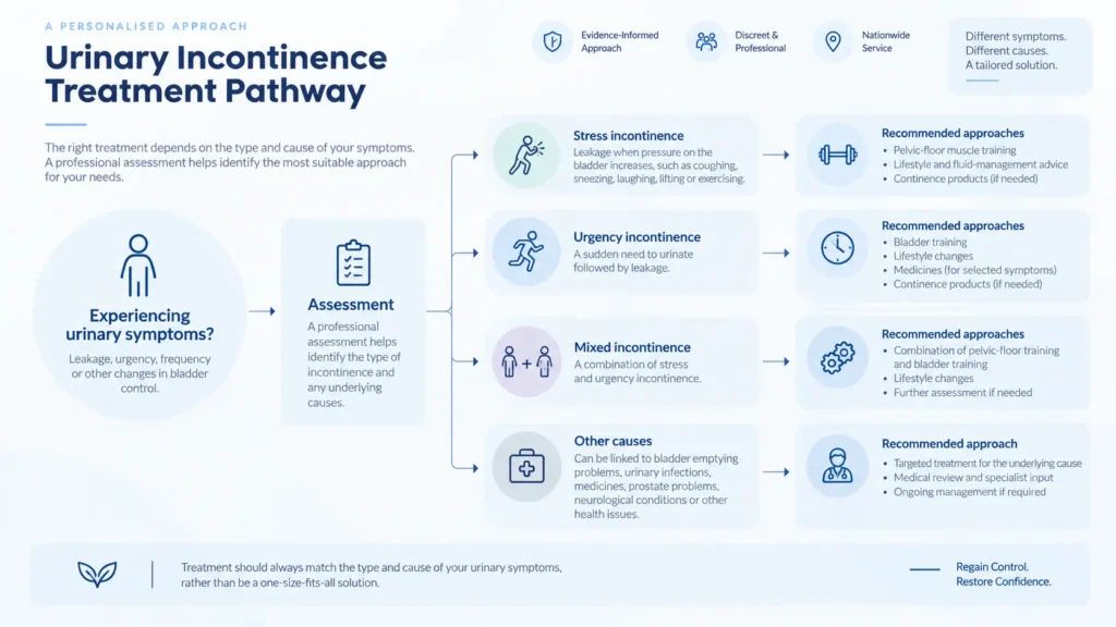 urinary incontinence treatment options infographics from the incontinence direct Kingston upon Hull